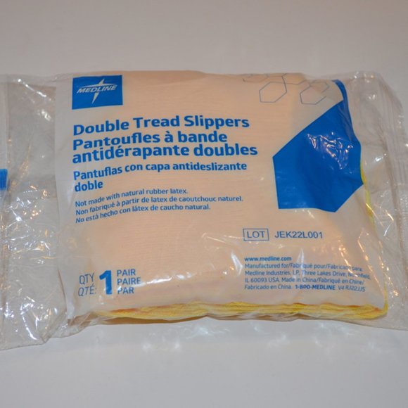 MEDLINE Double Tread Slippers Knit 1 Pair Slippery Resistant Socks Yellow XL - Picture 2 of 3